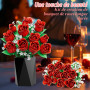 Fleurs Briques De Construction, Bouquet De Fleurs pour Adultes, Kit De Jeu De Construction 11 Roses Artificielles, 459 Pièces, C