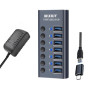 Aluminium Hub USB Alimenté, WLXKJY USB C to 7 Ports USB 3.0 SuperSpeed Port Distributor Data Hub avec Alimentation 36W et Interr