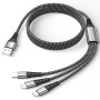 3 en 1 Câble Multi USB, Cable Chargeur Multi Embout 1.2M Nylon Tressé Cable Universel avec Micro USB Type C Lightning Connecteur