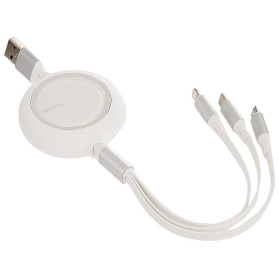 Cabo Baseus Bright Mirror Flat Retractable 3 en 1 Data Charging Câble USB - USB Type C/Lightning / 3,5 A 1,2 m Branco (Camlt-Mj0