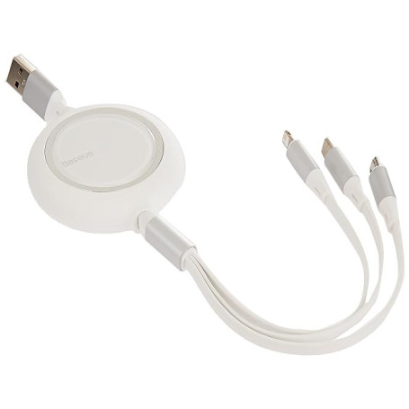 Cabo Baseus Bright Mirror Flat Retractable 3 en 1 Data Charging Câble USB - USB Type C/Lightning / 3,5 A 1,2 m Branco (Camlt-Mj0