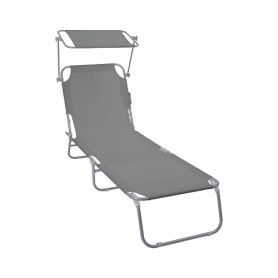 vounot® Chaise Longue avec Pare Soleil Bain de Soleil Pliable Tissu Polyester Inclinable 4 Positions Transat Charge Max 120KG po