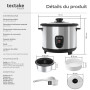 tectake® Cuiseur de riz Rice Cooker Cuiseur vapeur Multifonction 2en1 Aluminium Grand Volume 1,8L avec Panier vapeur inox, verre