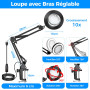 Loupe avec éclairage Et Support, Loupe LED 10x avec Pince, Loupe de Table, 3 Modes de Couleur Et Intensité Lumineuse Réglable, I