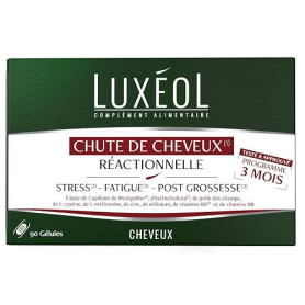 LUXÉOL - Chute de Cheveux Réactionnelle - Complément Alimentaire | Chute de cheveux(1) passagère - Stress(2), Fatigue(3), Post-G