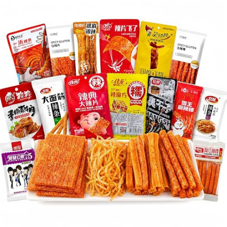 MKSDDF-Collations Chinoises Latiao Box De 15 Snacks Épicés Asiatiques | Latio 360g De Bandes Végétales Pimentées | Saveurs Málà,