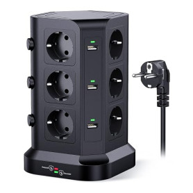 KOOSLA Tour multiprise parafoudre et surtension(4000W/16A), Multiprise Electrique avec 6 Ports USB et 12 Prises, multiprise avec