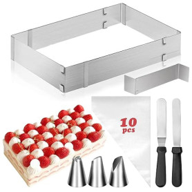Cadre Patisserie Rectangulaire Extensible | Cadre Patisserie en Acier Inoxydable, Moule Rectangulaire Patisserie avec 2 Spatule