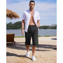 LVCBL Short en Lin pour Homme, Longueur 3/4, Pantalon d'été, pour la Plage, Le Yoga, Le Jogging, Décontracté