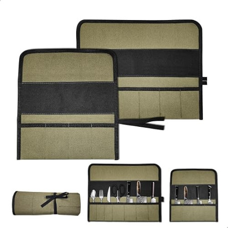 Sac à Couteaux de Chef, 2 Pièces Malette Couteau Portable, Etui Couteau avec Compartiments, Rouleau Rangement Outil, Pochette Co