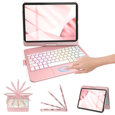 FUWANG Coque Clavier pour iPad A16 / 10e Génération 10.9" 2022 AZERTY | Clavier Rétroéclairé 7 Couleurs, AZERTY Français, Pavé t