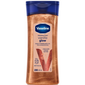 Vaseline Intensive Care Vanilla Glow Sunlit Shimmer, huile corporelle relaxante à base de beurre de cacao pur, de vanille et de 