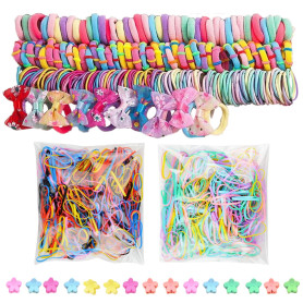 LUFFLOK 1175 Pièces Élastique Cheveux Barettes Cheveux Élastiques Chouchous | Colorés Pinces à Cheveux pour Filles et Enfants, A