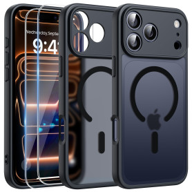 FLLAO Magnétique Coque pour iPhone 17 Pro Max / 18 Pro Max, Noir | Compatible avec MagSafe, Protection d'objectif Tout Compris, 