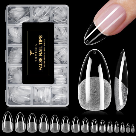 TOMICCA 510 Pièces Capsule Americaine Ongle Amande 15 Tailles | Capsules Ongles Gel Couverture Complète, Ultra-Mat plus Résistan