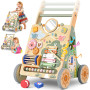Chariot de Marche Bois pour Bébé, Centre d'Activités Multiples Montessori | Trotteur Bébé Hauteur et Vitesse Réglables, pour Fil