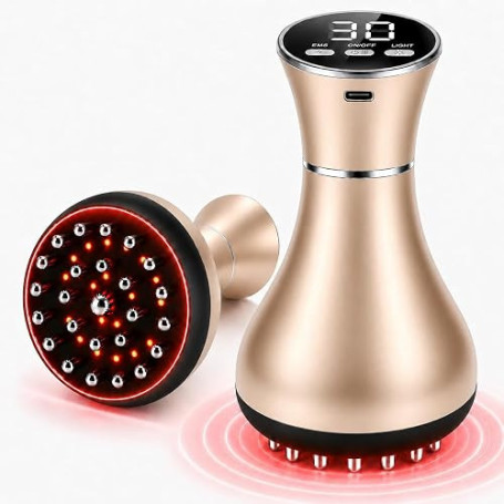 Masseur lymphatique 4 en 1 et appareil de massage électrique anti-cellulite avec 30 niveaux EMS, lumière rouge, chaleur et vibra