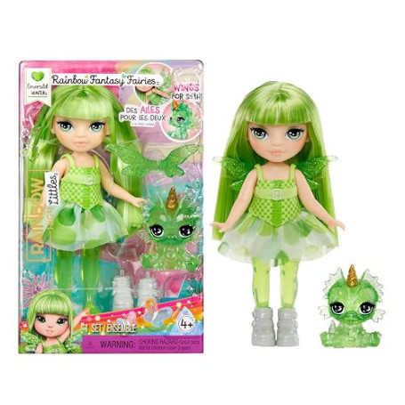 RAINBOW HIGH Littles Rainbow Fantasy Fairies & Pet - Emerald, Vert - Petite Poupée de 14cm & Dragon Fantasy avec Ailes de Fées I