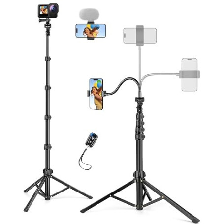 JOILCAN Haut 200cm Trepied Smartphone avec Col de Cygne 25cm/Télécommande | Flexibles Trépied Téléphone, Perche a Selfie Trépied