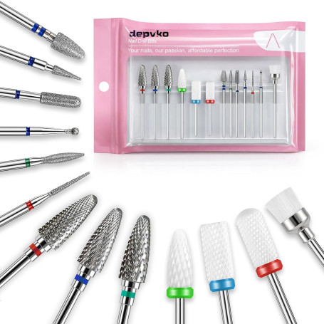 Lot de 13 Embout ponceuse Ongles Carbure Céramique pour Manucure Pédicure | 3/32'' durable résistant à la chaleur pour une longu