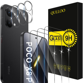 QULLOO Verre Trempé pour Xiaomi POCO X8 Pro Max, 3 Pièces Protecteur D'écran et 3 Pièces Caméra Arrière Protecteur, 9H Dureté Fi