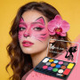 Mekkyes Palette Maquillage Enfant - 16 Couleurs Peinture Corporelle pour Le Visage avec 4 Grandes Couleurs, 52 Pochoirs et 1 Aut