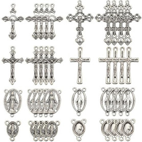 SUNNYCLUE 1 boîte de 80 breloques en forme de croix chapelet en argent - 8 styles - Crucifix - Style tibétain - En alliage - Bij