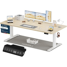 Homall Bureau Assis Debout Électrique 200×80 cm, Réglable en Hauteur, Beige | Fonction mémoire 3 positions, anti-collision, char