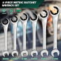 Candeon Jeu de clé plate à cliquet ouverte, 6Pcs 10-17mm Métrique Clés Mixtes à Cliquet Clés à Écrou Évasé pour conduites de fre