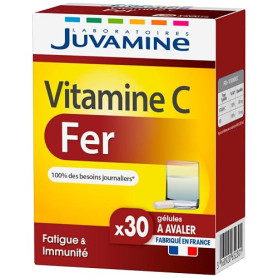 JUVAMINE Fer + Vitamine C - Anti-Fatigue, Absorption, Lipofer® - 30 Gel | Système Immunitaire Renforcé, Soutien de la Production