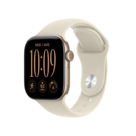 Apple Watch Series 12 GPS + Cellular, Boîtier en Aluminium Or Clair de 42mm | Bracelet Sport sable - S/M. Santé + Fitness + Suiv