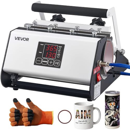 VEVOR Presse à Chaud pour Tasses Capacité Maximale de 887 mL Noir et Blanc, avec Ruban Adhésif et Gants, Réglage Température et