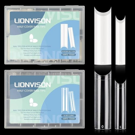 LIONVISON 480 PCS Faux Ongles Carrés Sans Courbe C 12 Tailles | Faux Ongles Transparents À Demi Couverture Avec Ajustement Préci