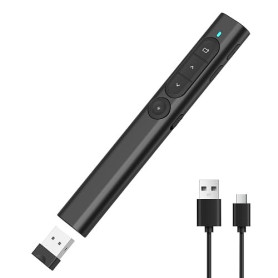Télécommande Présentation Sans Fil Clicker PowerPoint Rechargeable | avec Hyperlien & Contrôle Volume, Compatible Mac, PC, Ordin