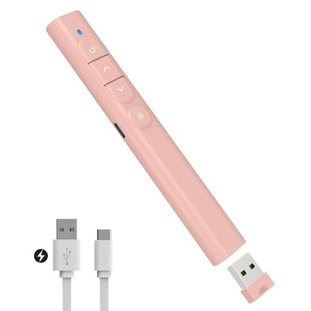 SunnyOcean Telecommande Ordinateur Powerpoint Rechargeable, Télécommande Powerpoint Pointeur sans Fil, 2.4GHz Hyperlien et Contr