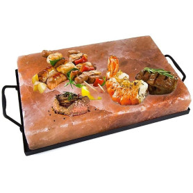 Fer à sel rose de l'Himalaya 30 x 20 cm avec support pour cuisson de viande, poisson - Magic Salt® Lighting For Your Soul