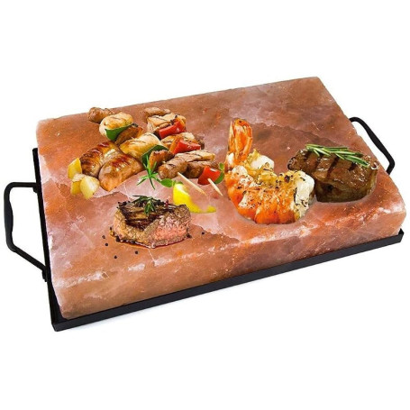 Fer à sel rose de l'Himalaya 30 x 20 cm avec support pour cuisson de viande, poisson - Magic Salt® Lighting For Your Soul