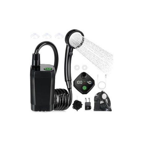 Spopal Kit Douche de Camping,Rechargeable,Imperméable,6000mAh | Douche Portable,avec Afficheur Intelligent et Pomme de Douche 4