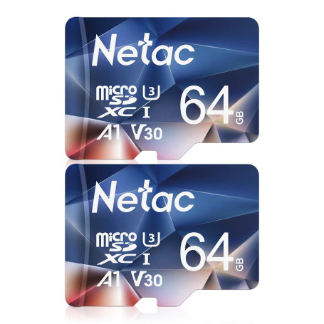 Netac 2 Paquets 64Go Carte Mémoire Micro SDHC A1, U3, UHS-I，C10, V30 Vitesse Jusqu'à 100/30 Mo/Sec (R/W) pour Smartphone, Appare