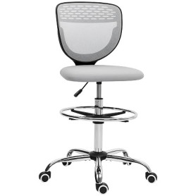 Vinsetto Chaise Bureau Ergonomique avec Repose-Pieds Sans Accoudoirs Gris | Tabouret de Bureau, Chaise de Dessin à Dossier Moyen