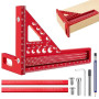 Equerre Menuisier 3D Équerre de Charpentier avec Crayon Raporteurs d Angle | Equerre Charpentier Multi-Angle Équerre de Aluminiu
