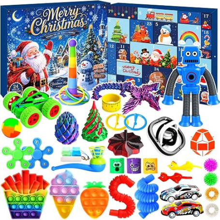 Calendrier de l'Avent Fidget 2026 pour enfants, calendrier de compte à rebours des 24 jours de Noël, boîte de compte à rebours d