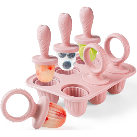JRISBO Moule à Glace pour Bébé, 6X 17ML Mini Moule Crème Glacée en Silicone sans BPA avec Bâtonnets de Dentition pour Enfant, Pe