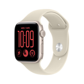 Apple Watch SE 3 (GPS + Cellular), Boîtier Aluminium lumière stellaire 44mm | Bracelet Sport sable - M/L. Fitness + Sommeil + Su