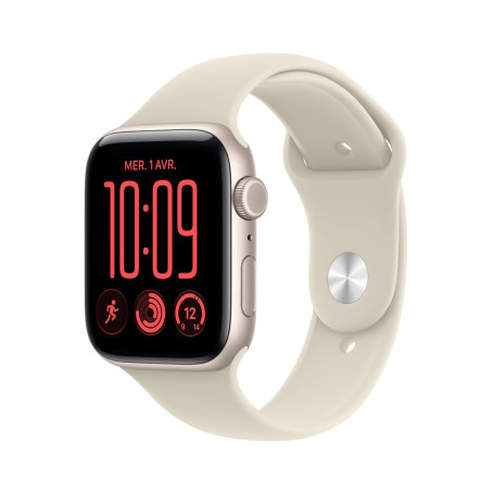 Apple Watch SE 3 (GPS + Cellular), Boîtier Aluminium lumière stellaire 44mm | Bracelet Sport sable - M/L. Fitness + Sommeil + Su