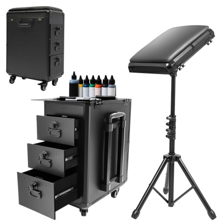 BRRIDE Mallette de maquillage trolley mallette de tatouage avec support pour accoudoirs, mallette de maquillage avec 3 tiroirs e