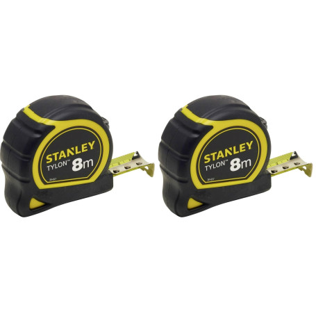 Stanley 1-30-657 - mètre Tylon Bi matière 8m x 25mm - Ruban Anti-Corrosion - Boitier Bi-matière - Blocage du Ruban - Crochet 3 R