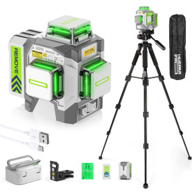 Huepar Pro Niveau Laser avec Trépied Haut, 360 Autonivelant ZK03CGT | Trépied de 127 cm, Haute Précision ±2 mm, Télécommande, Au