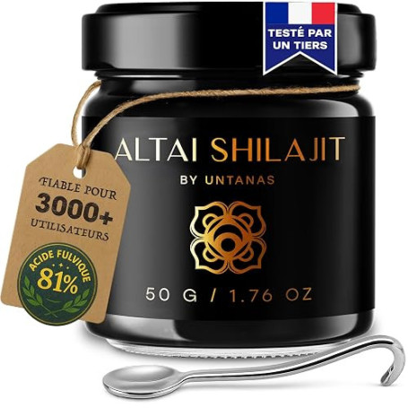 Shilajit Pur de Qualité Or – Résine Authentique de l'Altaï – 50g – Réserve de 6 Mois – Extraction Traditionnelle – Acide Fulviqu