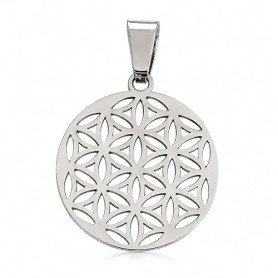 Felicidade Pendentif Fleur de Vie en Acier Inoxydable - Symbole d'Harmonie et d'Énergie Positive - Couleurs Argent et Doré - Idé
